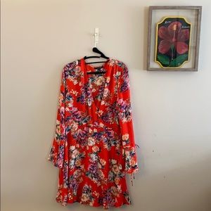 Floral flutter-sleeve dress